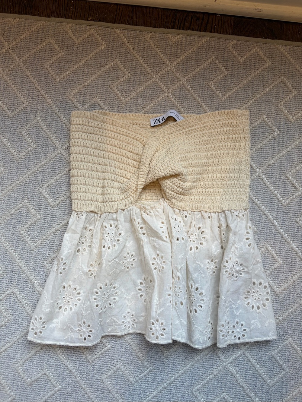 Zara Cream Crochet Twist Waist Eyelet Mini Skirt